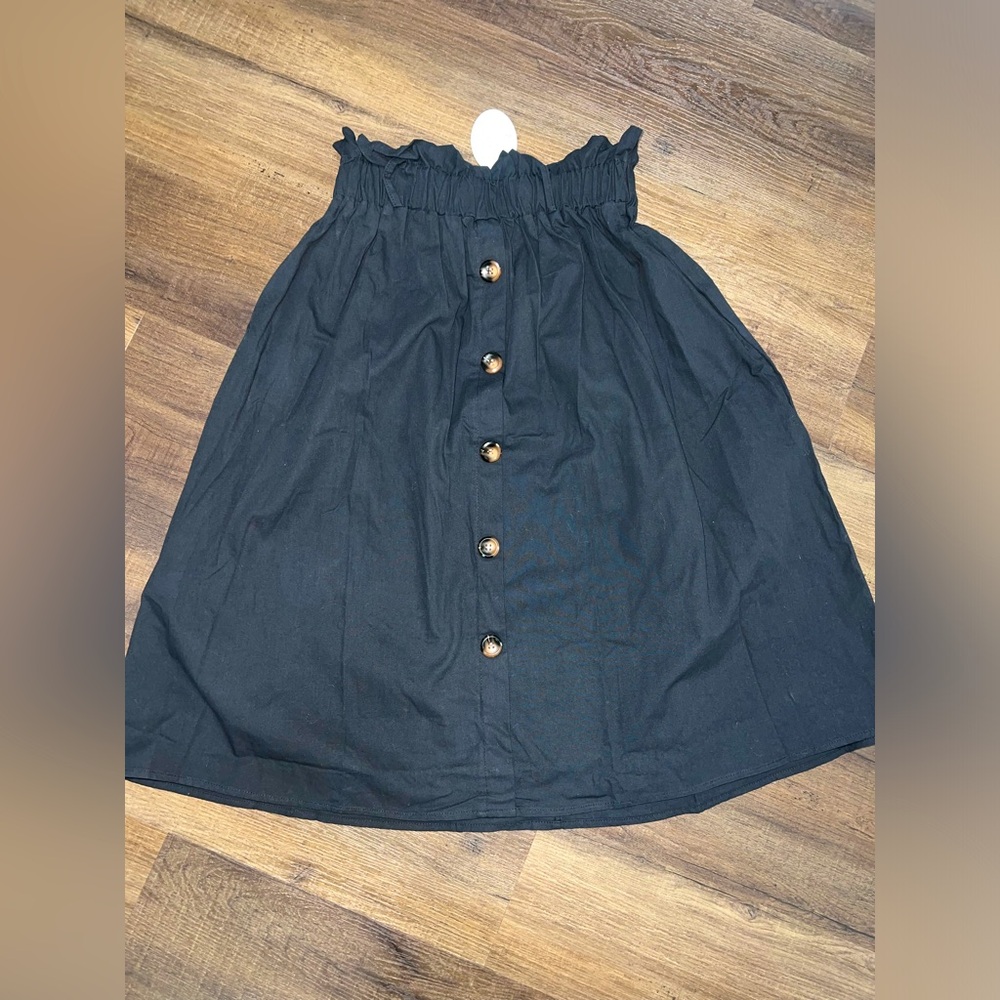 NWT Paper-bag High Waisted Black Midi Skirt
